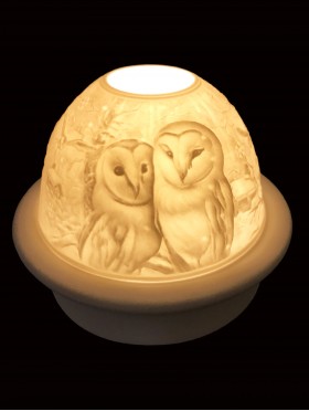 Porcelain Owl Candle Dome Light w/Candle Plate